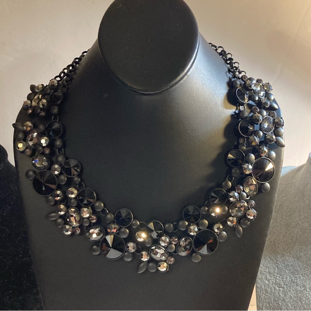 AS IS Black Rhinestone Collar Necklace Statement Evening